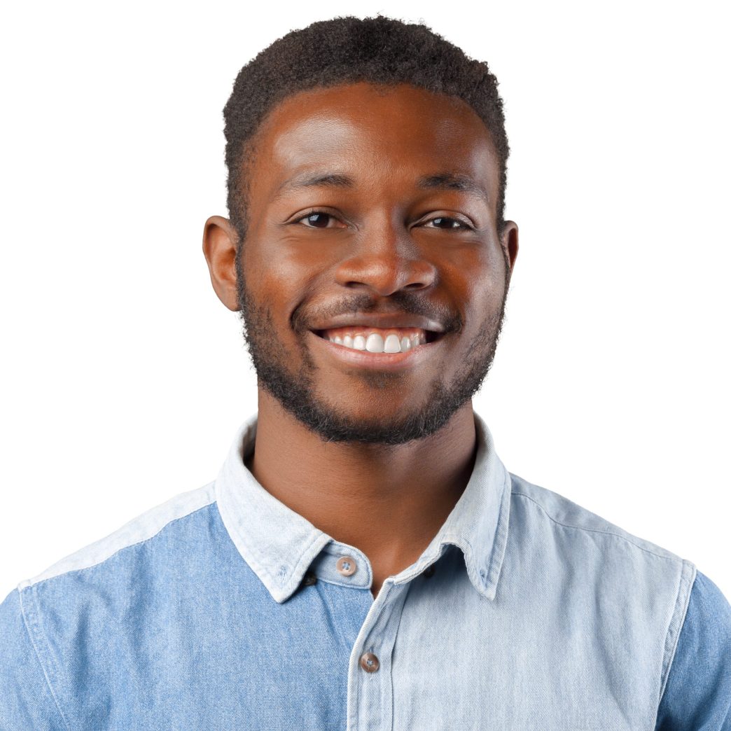 casual young african man smiling isolated on white